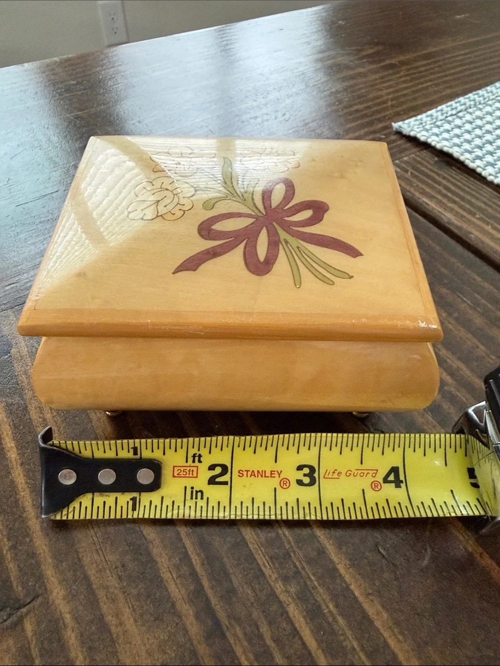 Splendid Cream Floral Keepsake Music Box with Yellow Blooms and Maroon Bow